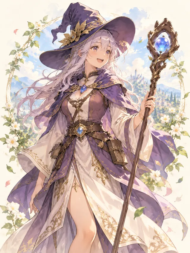 Representação ilustrativa da família Mago, com chapéu e cajado.