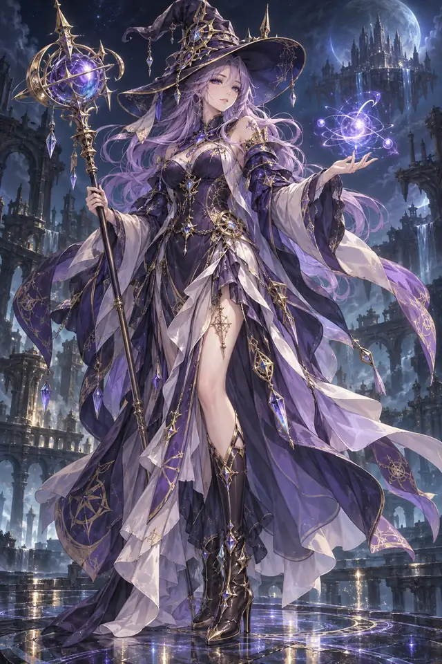 Ilustração de Arch Mage, maga com vestes arcanas e cajado