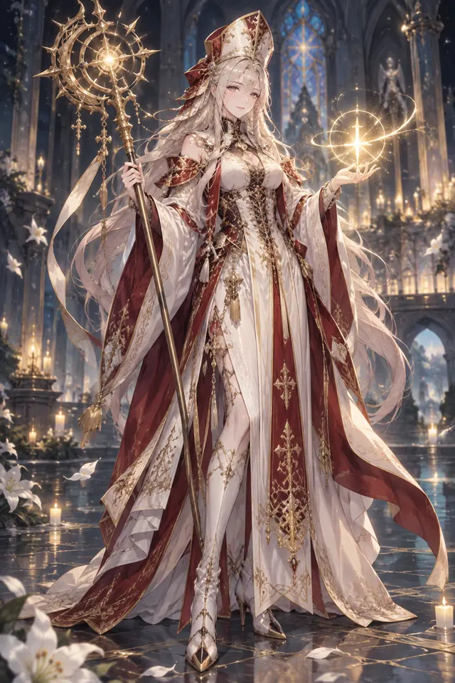 Ilustração de Cardinal, sacerdotisa com vestes cerimoniais e luz sagrada